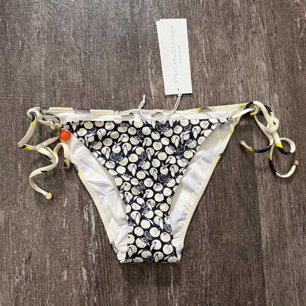 Stella McCartney Swimwear Citrus Print Bikini Bottoms Size S Navy Yellow Bead